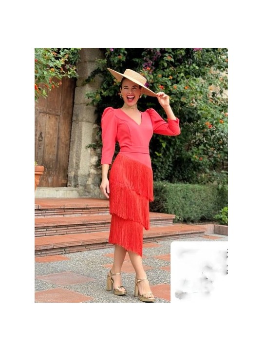 VESTIDO DE FIESTA CORAL FLECOS