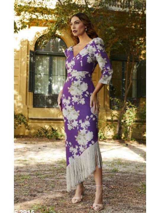 VESTIDO DE FIESTA VIOLETA FLECOS