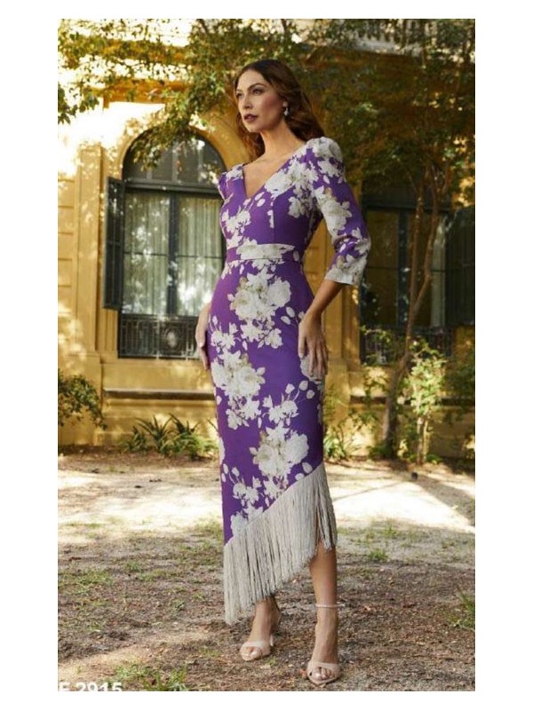 VESTIDO DE FIESTA VIOLETA FLECOS