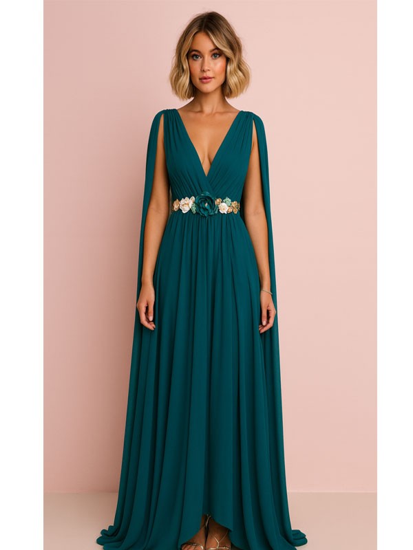 VESTIDO DE FIESTA SANTORINI MANGAS CAPA