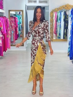 VESTIDO DE FIESTA FLECOS HOJAS