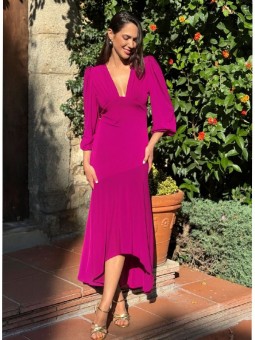 Vestido Buganvilla de Invitada de Boda | Escote en V y Falda Asimétrica