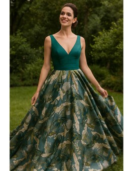 Vestido de Boda Verde Floral Elegante | Vestido Largo Invitada