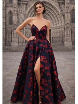 Vestido de Boda Azul Marino Floral | Vestido Largo Elegante Invitada