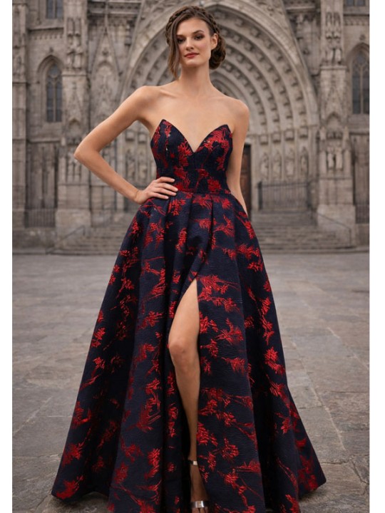 Vestido de Boda Azul Marino Floral | Vestido Largo Elegante Invitada