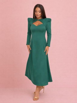 Vestido Largo Verde Esmeralda con Mangas Estructuradas y Escote Cut Out