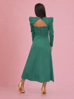 Vestido Largo Verde Esmeralda con Mangas Estructuradas y Escote Cut Out