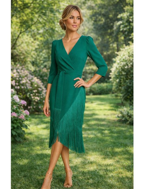 VESTIDO DE FIESTA FLECOS LISO