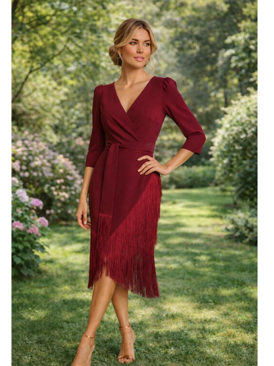 VESTIDO DE FIESTA FLECOS LISO