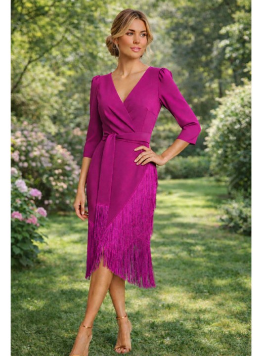 VESTIDO DE FIESTA FLECOS LISO