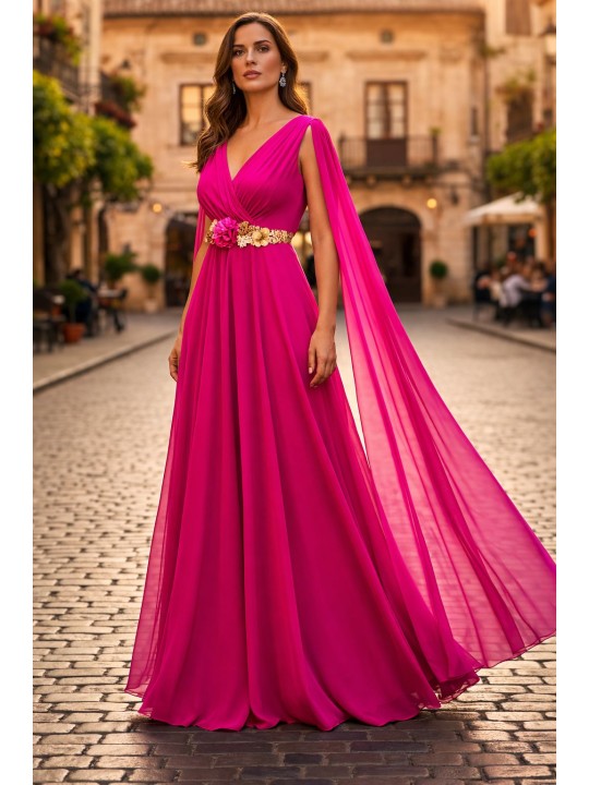 VESTIDO DE FIESTA SANTORINI MANGAS CAPA