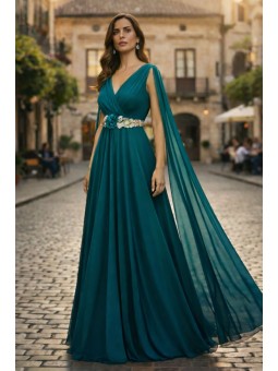 VESTIDO DE FIESTA SANTORINI MANGAS CAPA