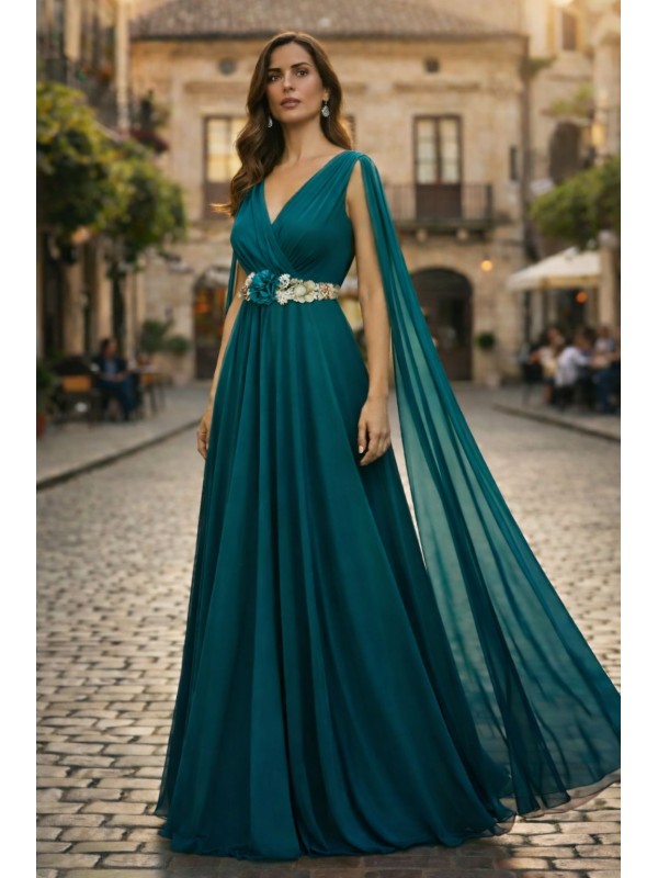 VESTIDO DE FIESTA SANTORINI MANGAS CAPA