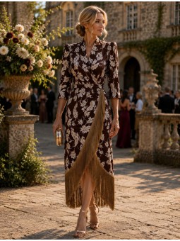 VESTIDO DE FIESTA FLECOS HOJAS