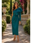 Vestido de Fiesta Verde Asimétrico con Volante Elegante