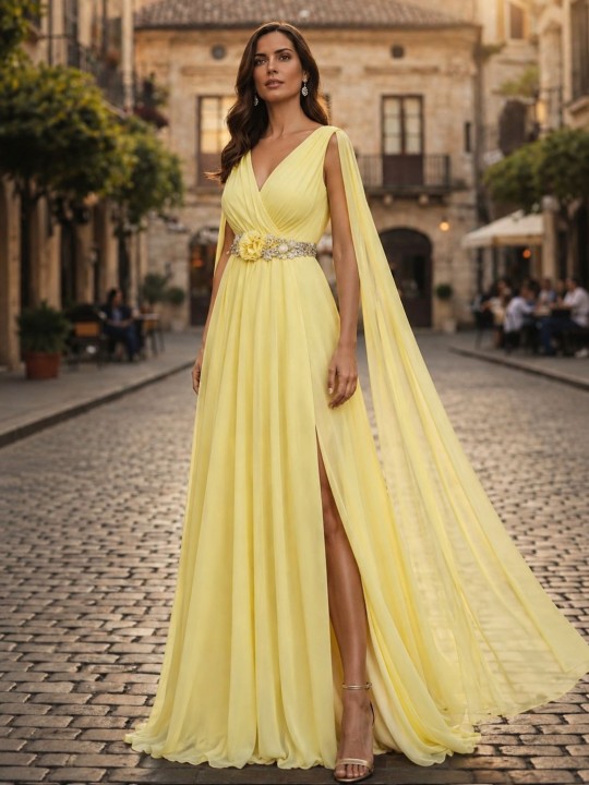 VESTIDO DE FIESTA SANTORINI MANGAS CAPA
