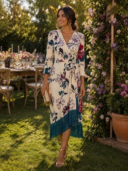VESTIDO DE FLECOS ESTAMPADO FLOR