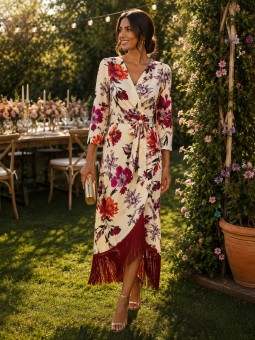VESTIDO DE FLECOS ESTAMPADO FLOR