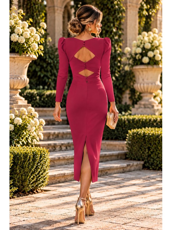 Vestido midi mostaza elegante con espalda descubierta para mujer