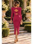 Vestido midi mostaza elegante con espalda descubierta para mujer
