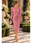 Vestido Azul Klein Mujer – Corte Midi, Manga Francesa y Diseño Fruncido Elegante