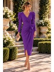 Vestido Azul Klein Mujer – Corte Midi, Manga Francesa y Diseño Fruncido Elegante