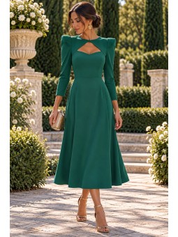 Vestido Largo Verde Esmeralda con Mangas Estructuradas y Escote Cut Out