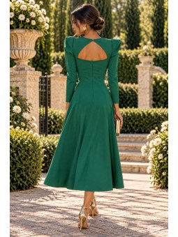 Vestido Largo Verde Esmeralda con Mangas Estructuradas y Escote Cut Out