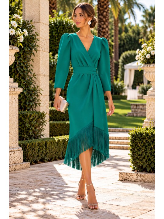 VESTIDO DE FIESTA FLECOS LISO