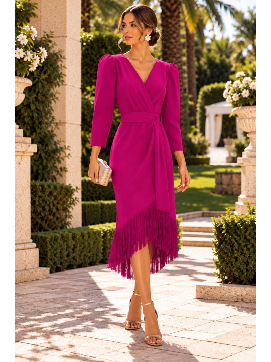 VESTIDO DE FIESTA FLECOS LISO
