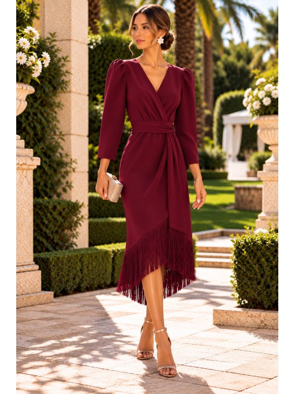 VESTIDO DE FIESTA FLECOS LISO