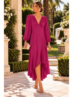 Vestido Buganvilla de Invitada de Boda | Escote en V y Falda Asimétrica