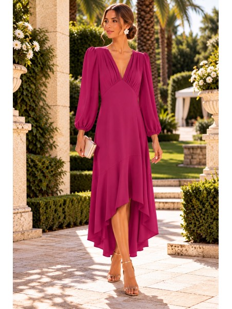 Vestido Buganvilla de Invitada de Boda | Escote en V y Falda Asimétrica